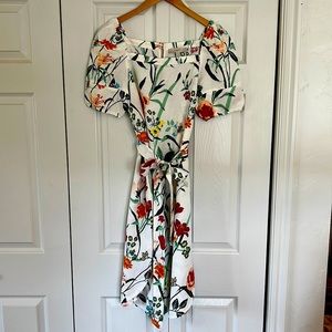 LOFT Floral Puff Sleeve POCKET Midi Dress